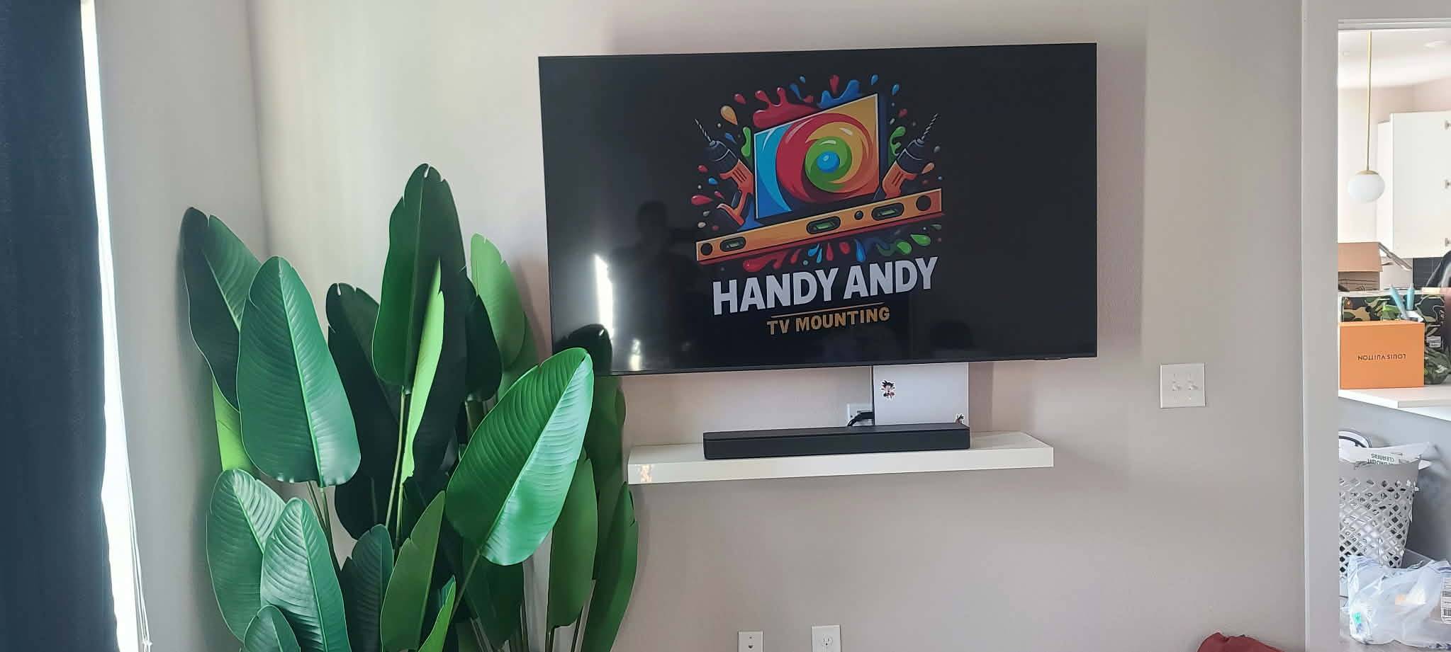 TV mounted on wall