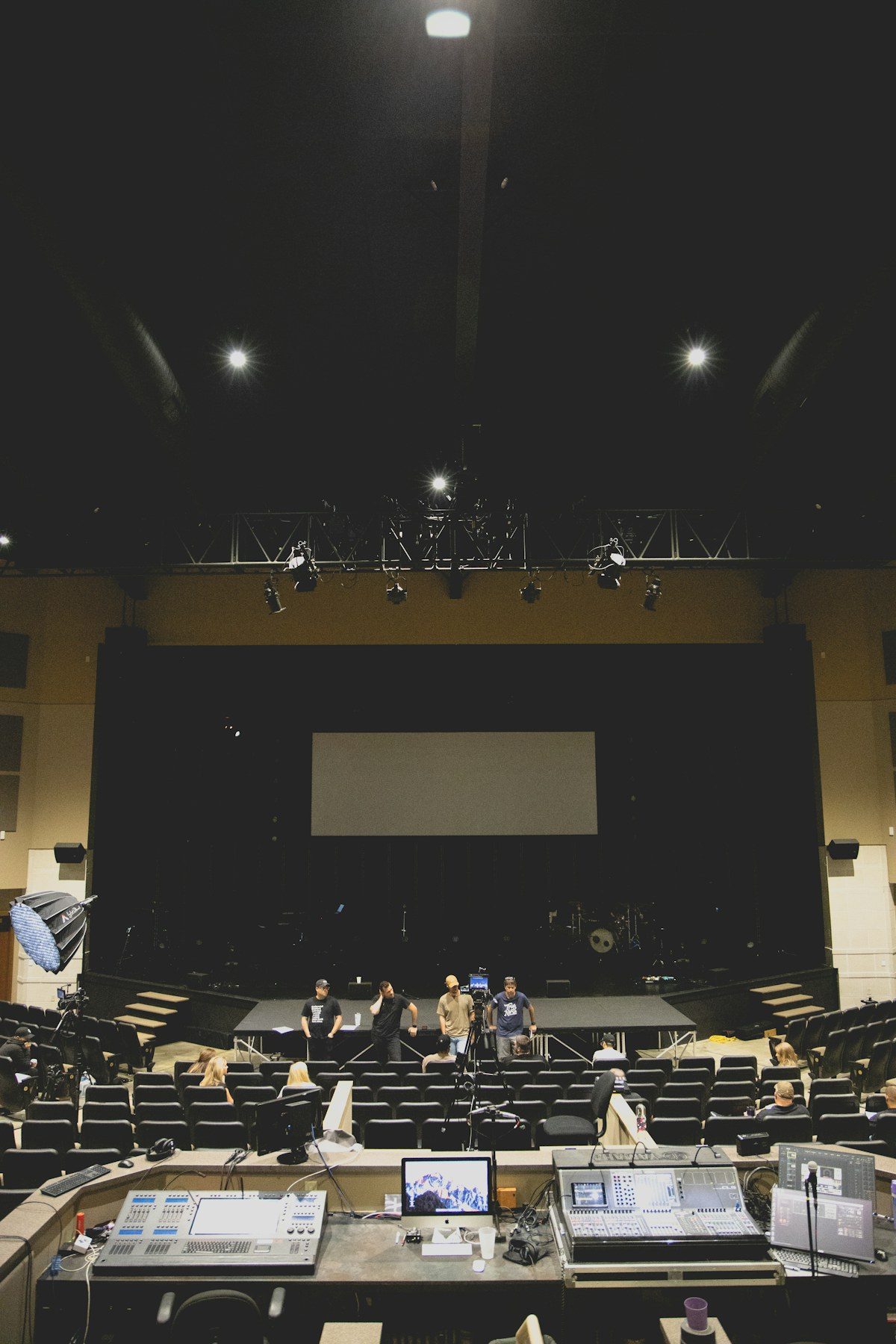 Church auditorium with a large screen above the stage
