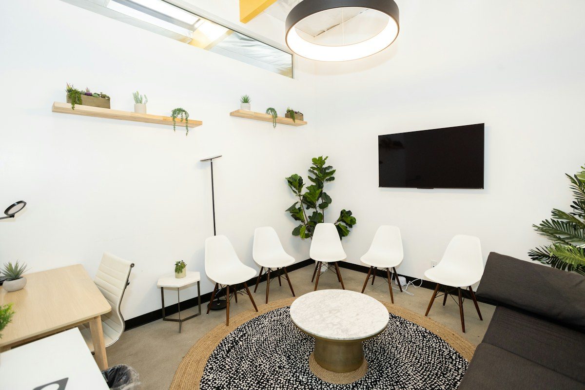 Waiting room with a TV mounted on the wall