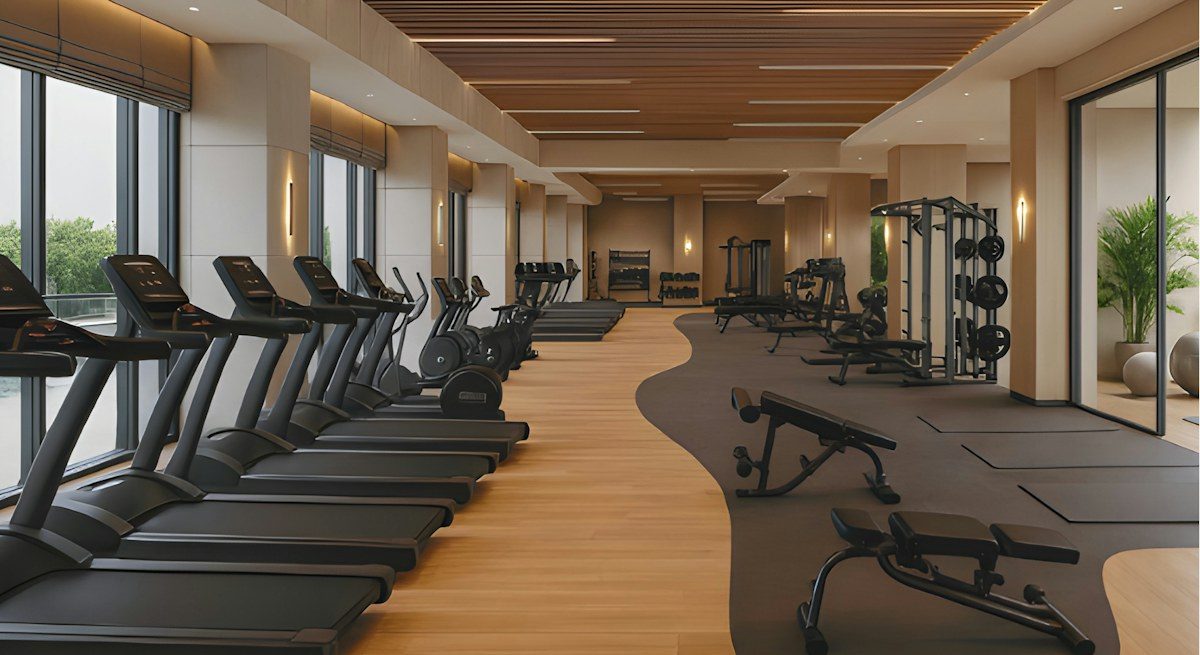 Gym with treadmills and weight machines